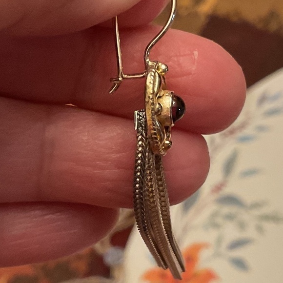 Vintage Byzantine Design Sterling Silver/Gold Plate Garnet Unique Earrings - Picture 3 of 6